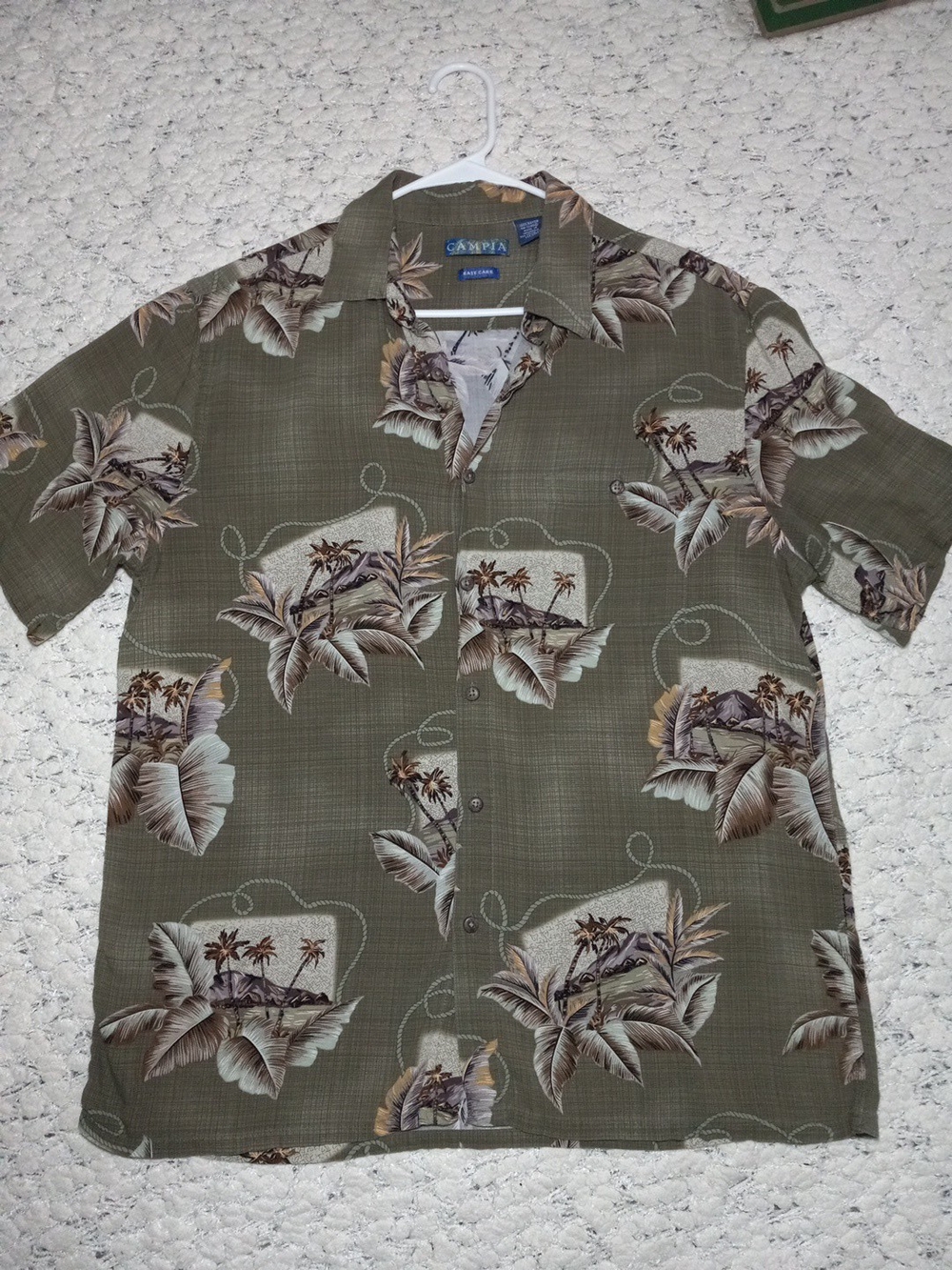 Campia  Tropical Hawaiian  Print Short-Sleeve Button-Down Shirt Size L 100%Rayon